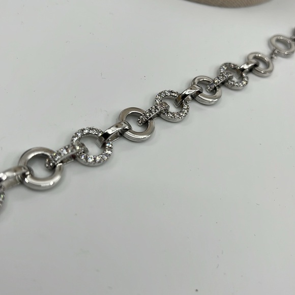 Vintage 925 Sterling Silver CZ Circle Link Bracelet, 7.5" - Picture 6 of 16